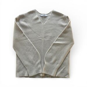 MOE Moment Of Experience Beige V Neck Wool‎ Blend Cable Knit Basic Sweater S